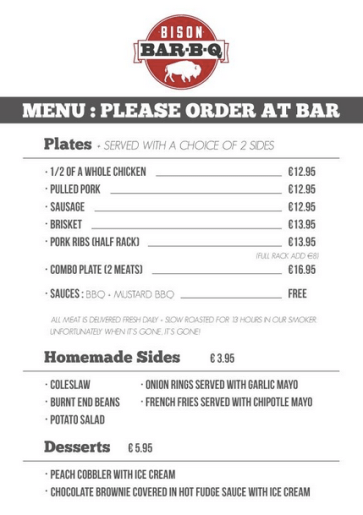 stiva teo, 都柏林美食，bison-menu