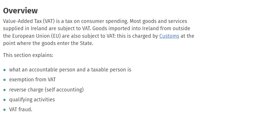 stiva teo , 愛爾蘭知識， VAT, 稅, VAT 的解釋