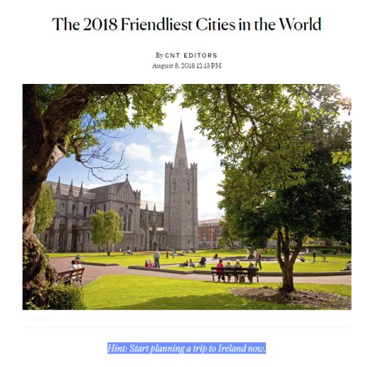 stiva teo， 愛爾蘭遊學，愛爾蘭旅遊，全世界最友善的城市 Condé Nast Traveler